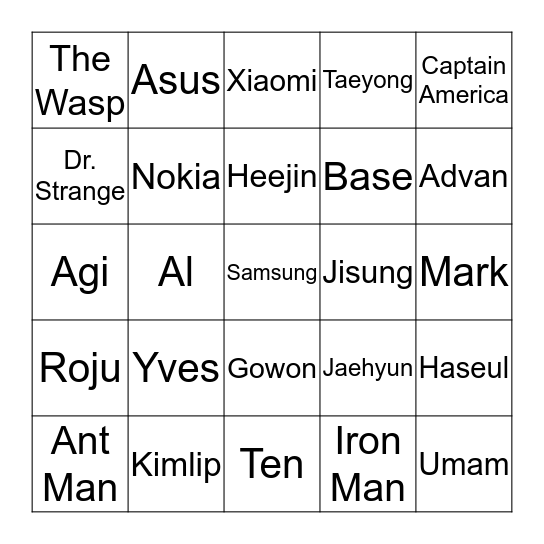 Roju 2 Bingo Card