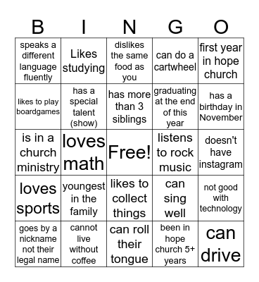 Human Bingo Card