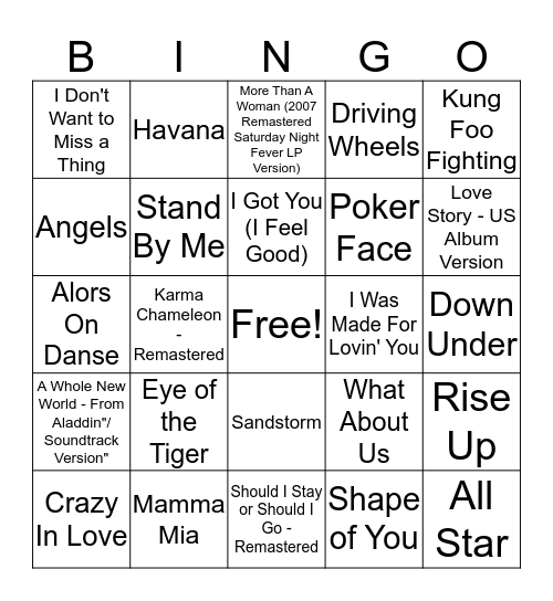 Music Bingo 1 Bingo Card