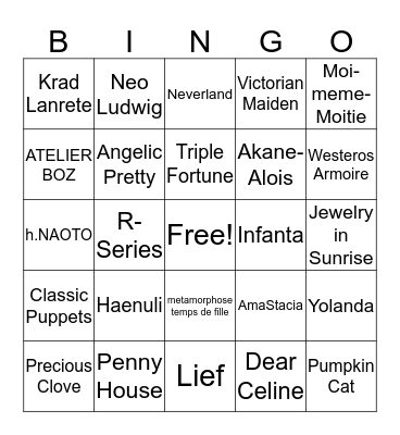Lolita brands Bingo Card