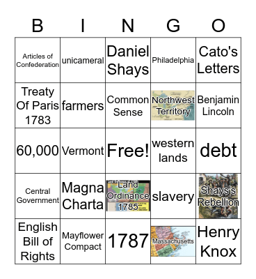 Colonial Influences, Articles of Confederation Bingo Card
