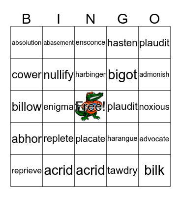 Fina's Vocabulary Bingo Card