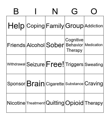 Substance Abuse Bingo Card