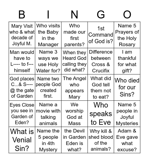 ADAM & EVE & JOYFUL MYSTERIES Bingo Card