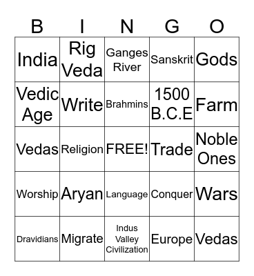 Indo-Aryans, Dravidians, Vedic Age Bingo Card