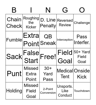 Bueche Football Bingo Card
