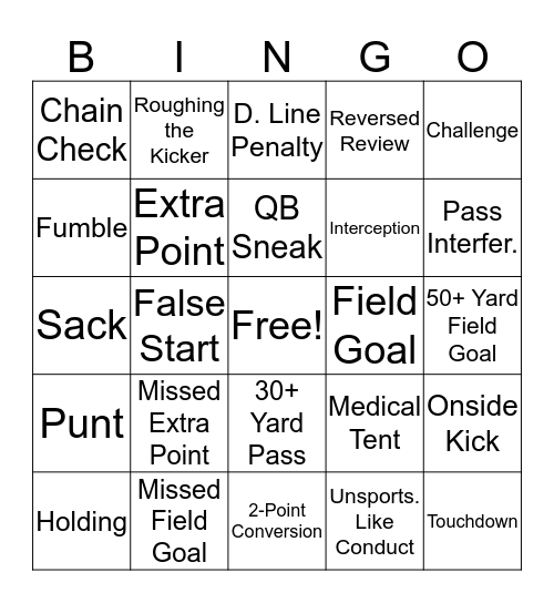 Bueche Football Bingo Card