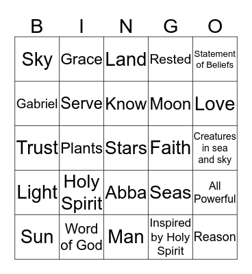 I Believe in God Bingo Card