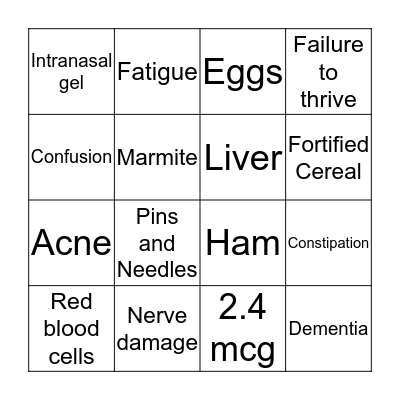 Vitamin B12 Bingo Card