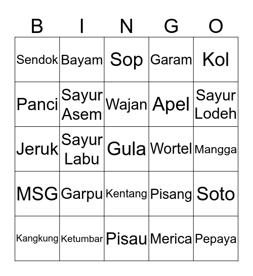 HiGreenKitchen Bingo Card