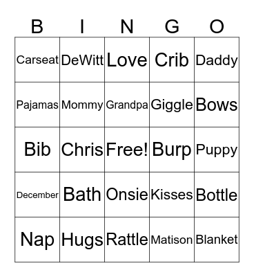 BABY SPRINGER BINGO Card