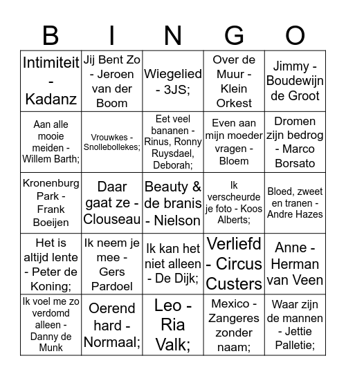 Swingo nederlandse hits Bingo Card