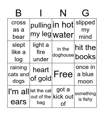 Expressions Bingo Card