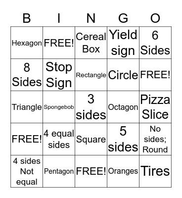 Shapes Bingo Card