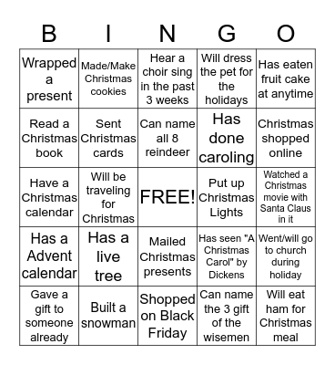 Holiday Bingo  Bingo Card