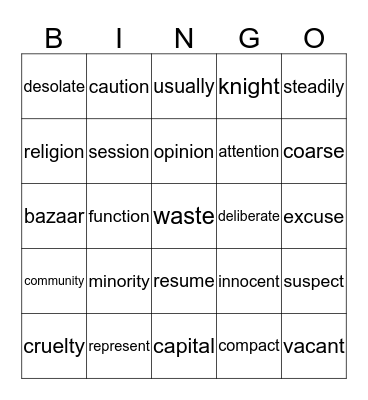 Untitled Bingo Card