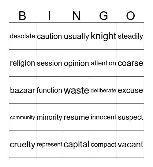 Untitled Bingo Card