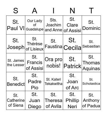 Bingo with the Saints Bingo Card