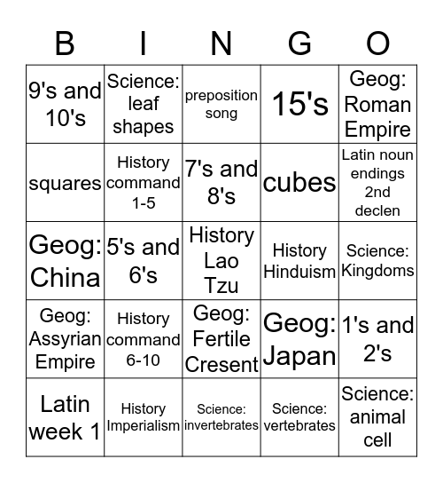 CC Review Bingo Card