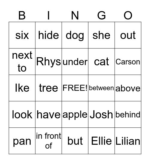 Ellie's Sight Word Bingo Card