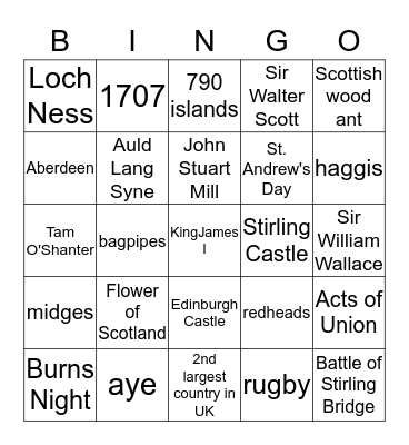 Scotland Bingo Card