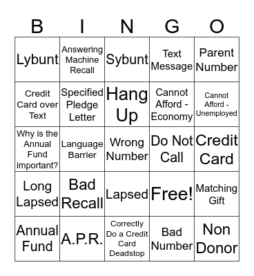 Rockhurst Phonathon BINGO Card