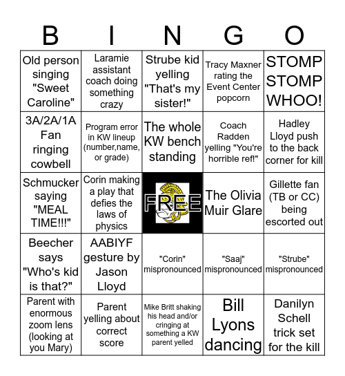 State Championship Bingo Card