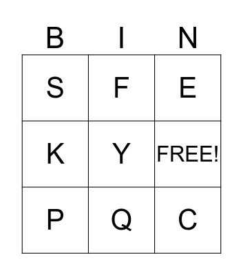 Letters Bingo Card