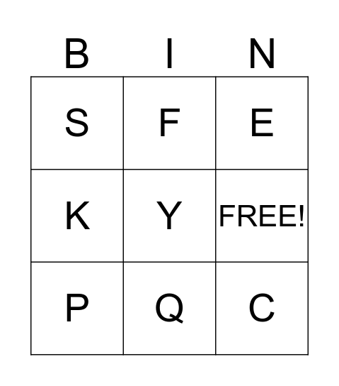 Letters Bingo Card