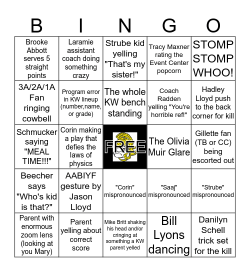 State Championship Bingo Card