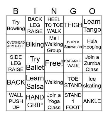 BINGO EXERCISE Bingo Card