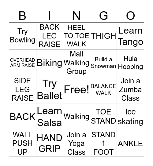 BINGO EXERCISE Bingo Card