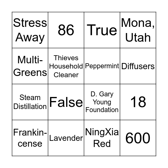 Essential Oil Bingo! Bingo Card