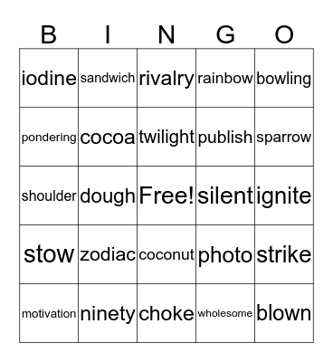 Spelling Words E-4 Bingo Card