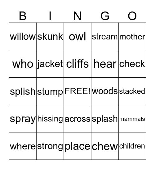 In the Woods Bingo Card