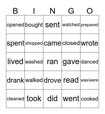Past simple verbs Bingo Card