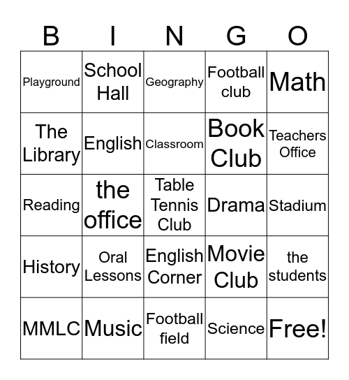 My School Bingo Card