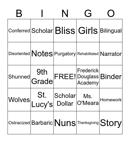 Ms. O'Meara Bingo Card