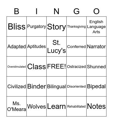 Ms. O'Meara's Class Bingo  Bingo Card