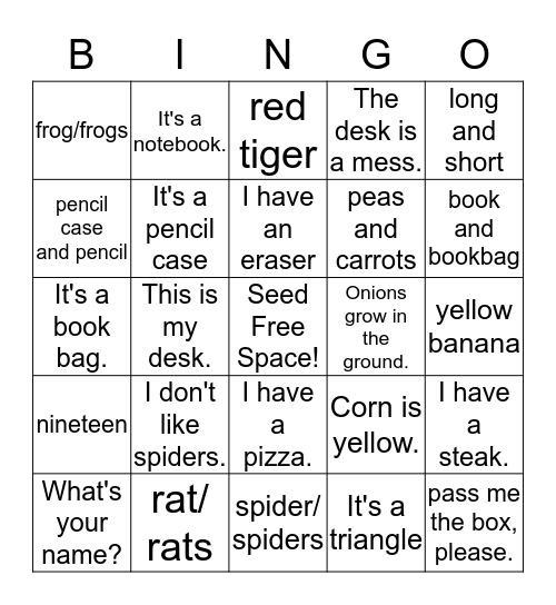 Super Minds 1a, Vocabulary, Units 1-4 Bingo Card