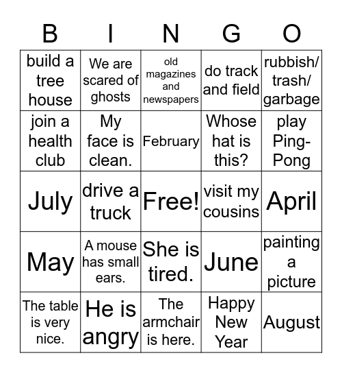 Super Minds 2b, Vocabulary Review, Units 5-9 Bingo Card