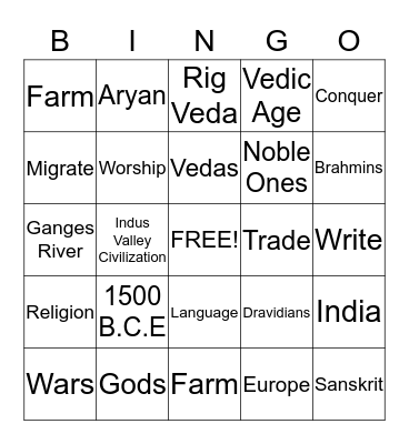 Indo-Aryans, Dravidians, Vedic Age Bingo Card