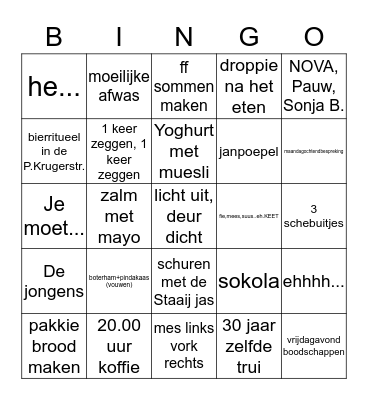 Jo, waar liggen mijn sokken BINGO Card