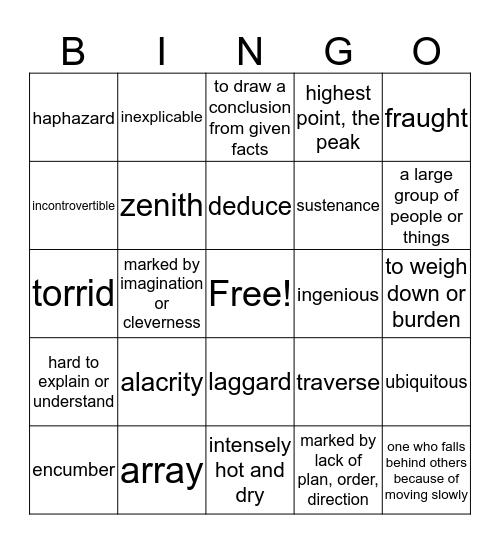 Level 9 List 2 Bingo Card