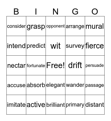 Vocabulary Bingo Card