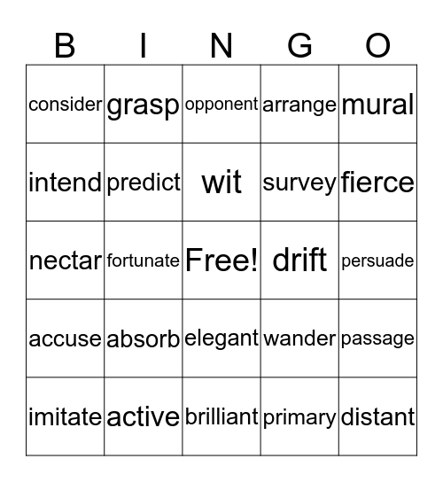 Vocabulary Bingo Card