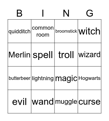 Harry Potter Bingo Card