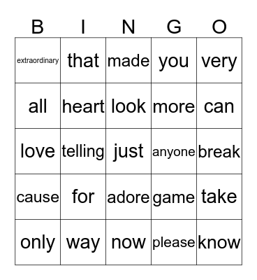 love Bingo Card