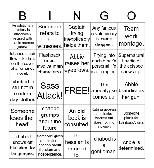 Sleepy Hollow Version 2 Bingo Card