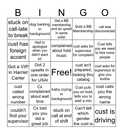 Only In Our Call Center Bingo Card